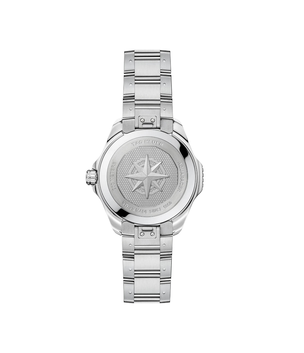 Plain titanium caseback of the TAG Heuer Aquaracer Professional 200 Solargraph WBP1190.BZ0003 solar quartz dive watch
