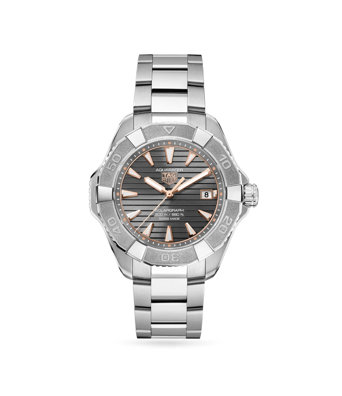 TAG Heuer Aquaracer Professional 200 Solargraph WBP1190.BZ0003 front view - men's 40mm titanium solar quartz dive watch with grey sunray dial, available in Sri Lanka at Time Vault