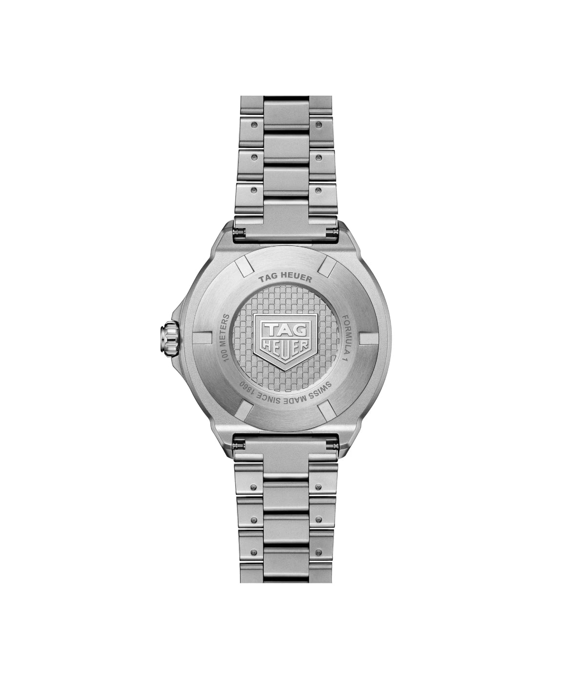 Plain steel caseback of the TAG Heuer Formula 1 Solargraph WBY1112.BA0042 solar quartz watch