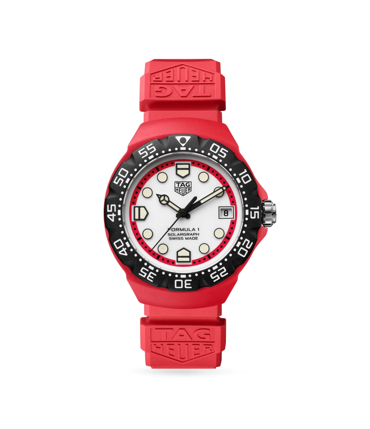 TAG Heuer Formula 1 Solargraph WBY1161.FT8086 front view - men's 38mm red TH-Polylight solar quartz watch with white opalin dial, available in Sri Lanka at Time Vault