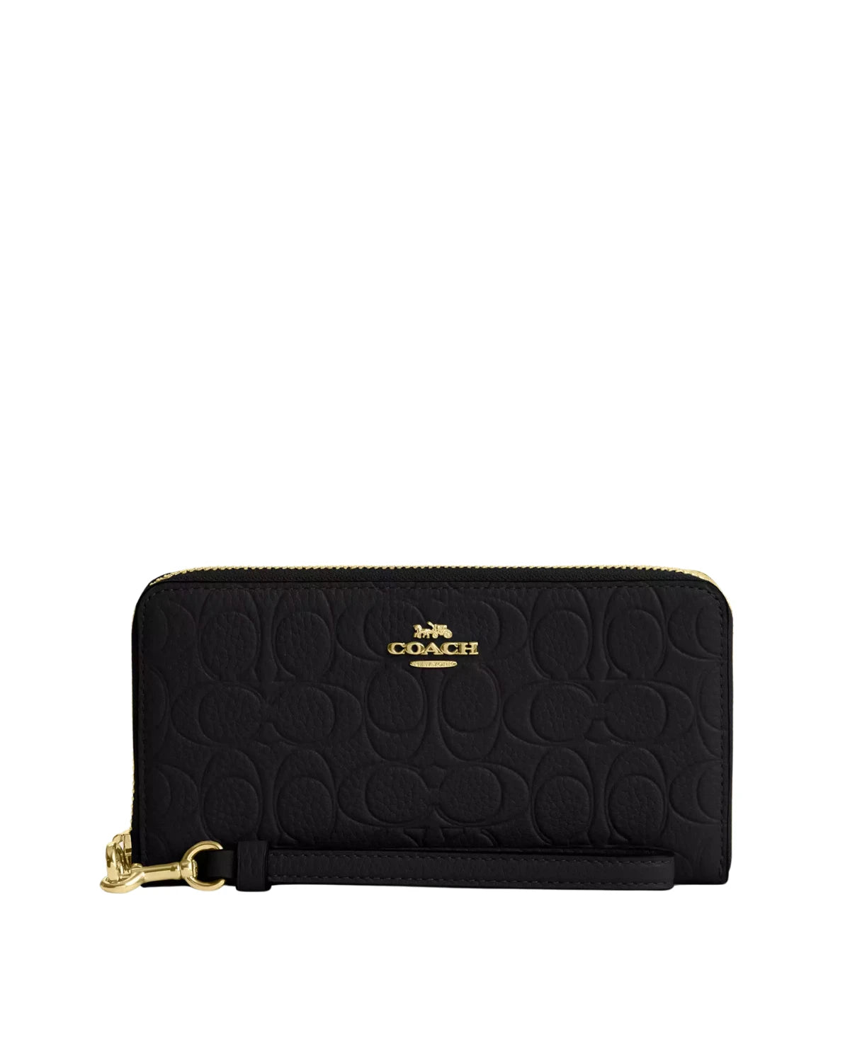 Coach Long Zip Around Wallet in Signature Leather CEW21 front view - women's pebbled leather zip wallet in black, available in Sri Lanka at Time Vault SL