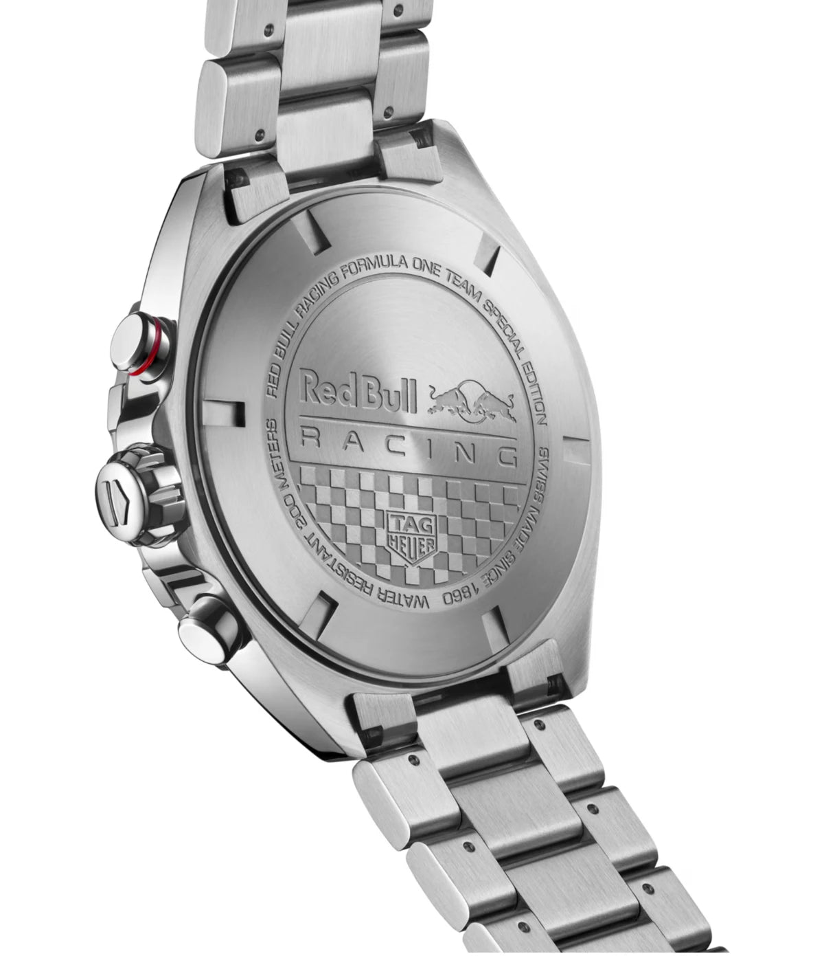 Steel caseback of the TAG Heuer Formula 1 x Red Bull Racing Chronograph CAZ101AL.BA0842 showing special edition case back engraving