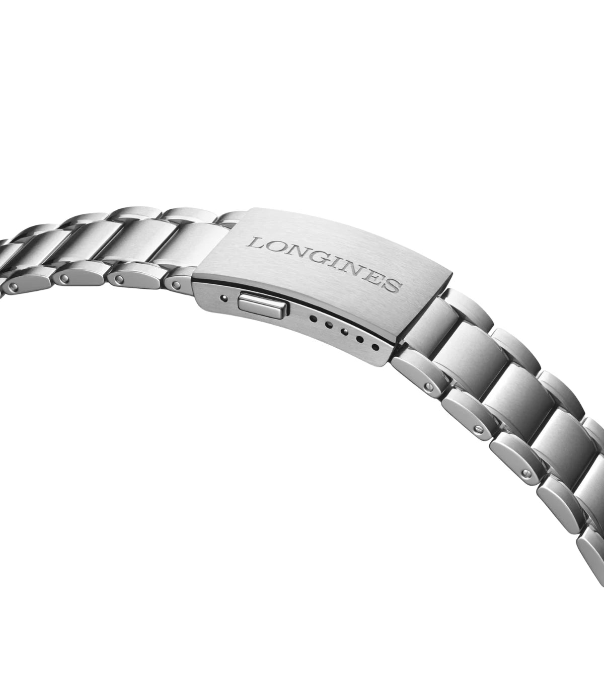 Double safety folding clasp on the stainless steel bracelet of the Longines Spirit Zulu Time 39mm L3.802.4.60.6