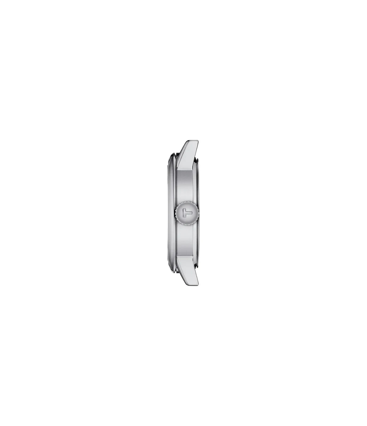 Side profile of the Tissot Classic Dream Lady 28mm T1292101105300 showing stainless steel case and bracelet