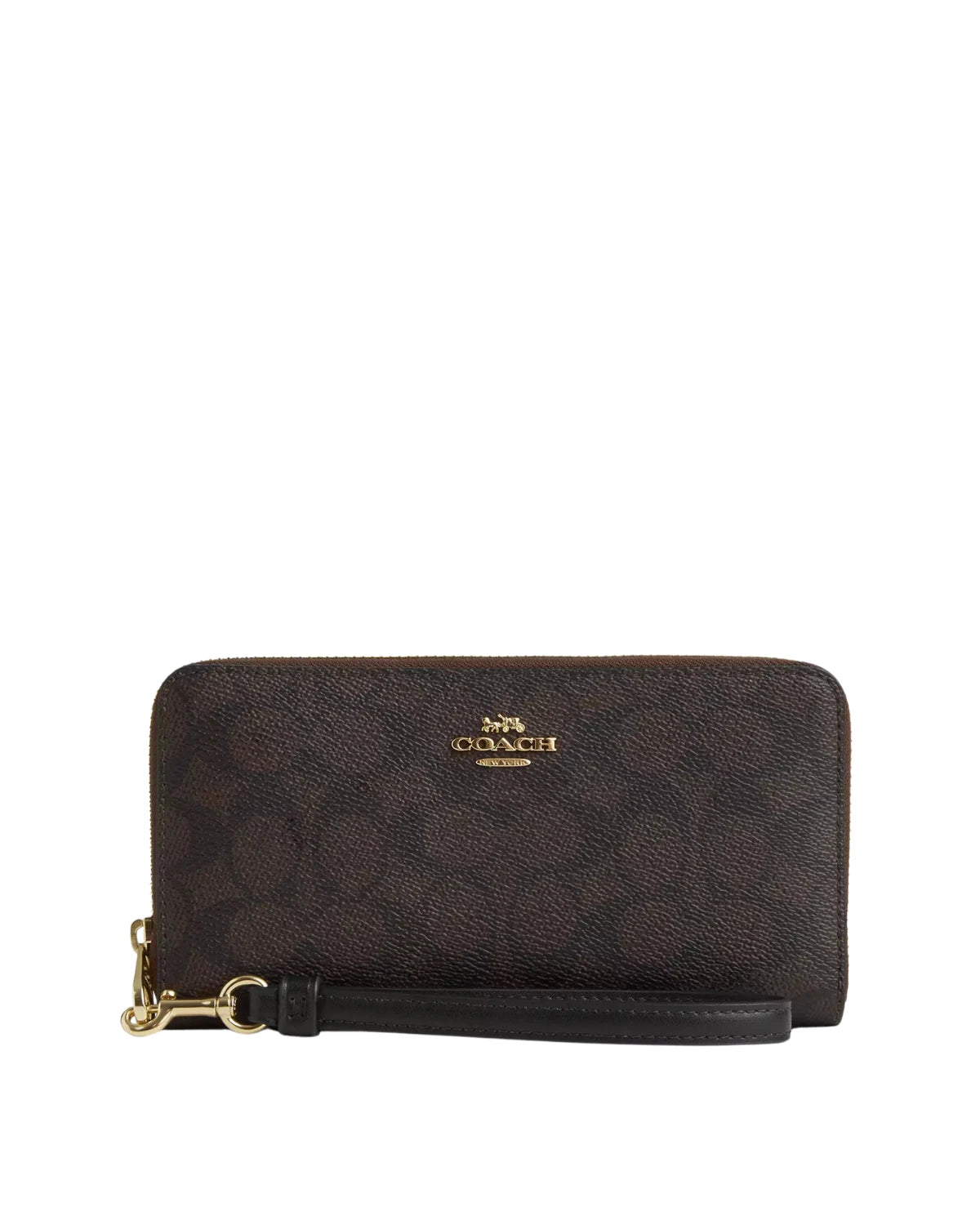 Coach Long Zip Around Wallet in Signature Canvas CW778 front view - women's canvas and leather zip wallet, available in Sri Lanka at Timevault.lk