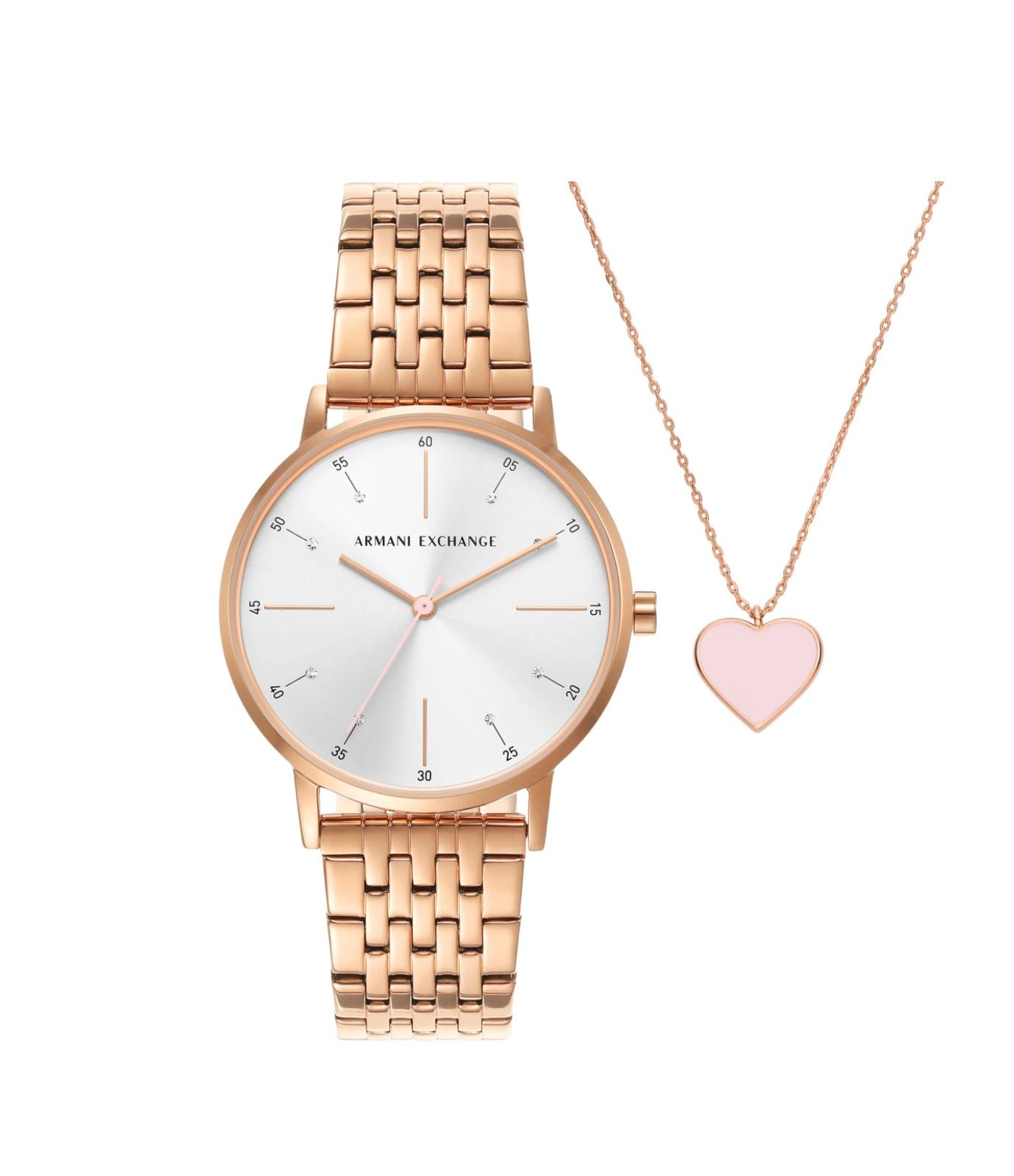Armani Exchange Rose Gold Watch with Necklace