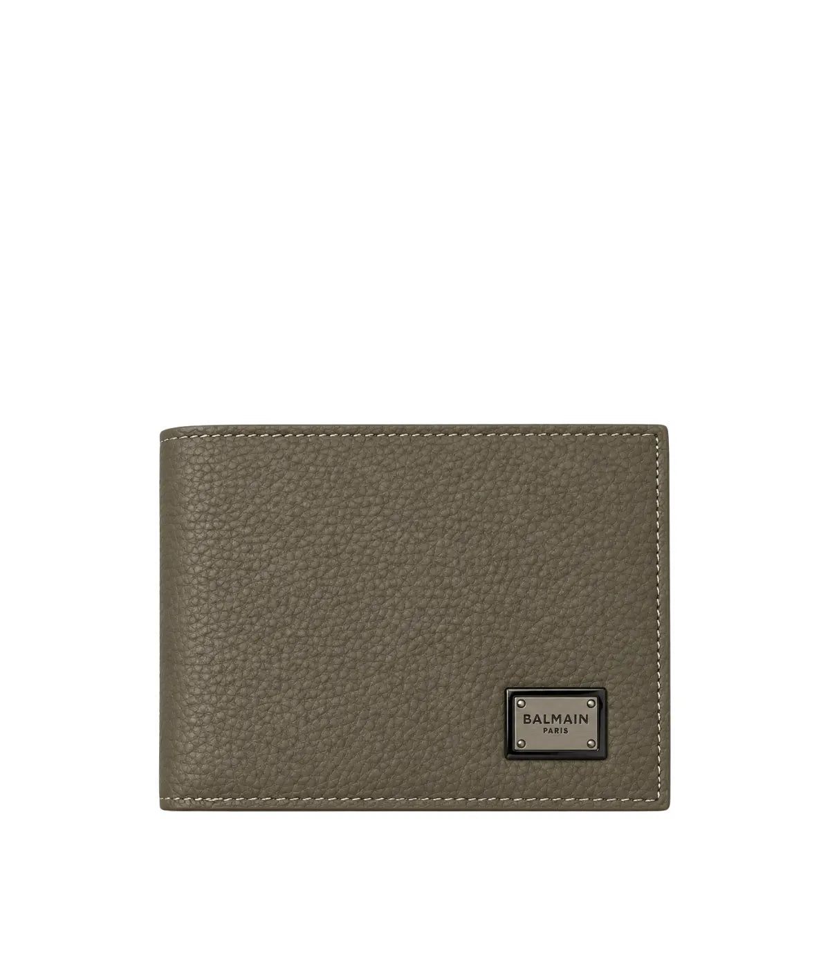 Balmain Pebbled Leather Bifold Wallet in Olive green front view - men's olive green Balmain wallet, available in Sri Lanka at Time Vault