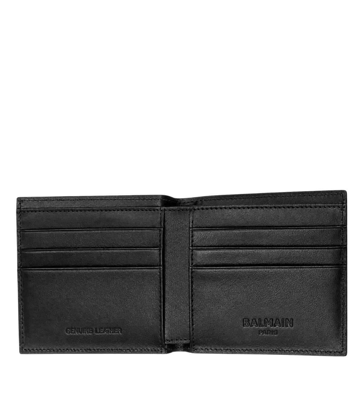 Balmain smooth  Leather Bifold Wallet in black open view - men's coffee brown Balmain wallet, available in Sri Lanka at Time Vault