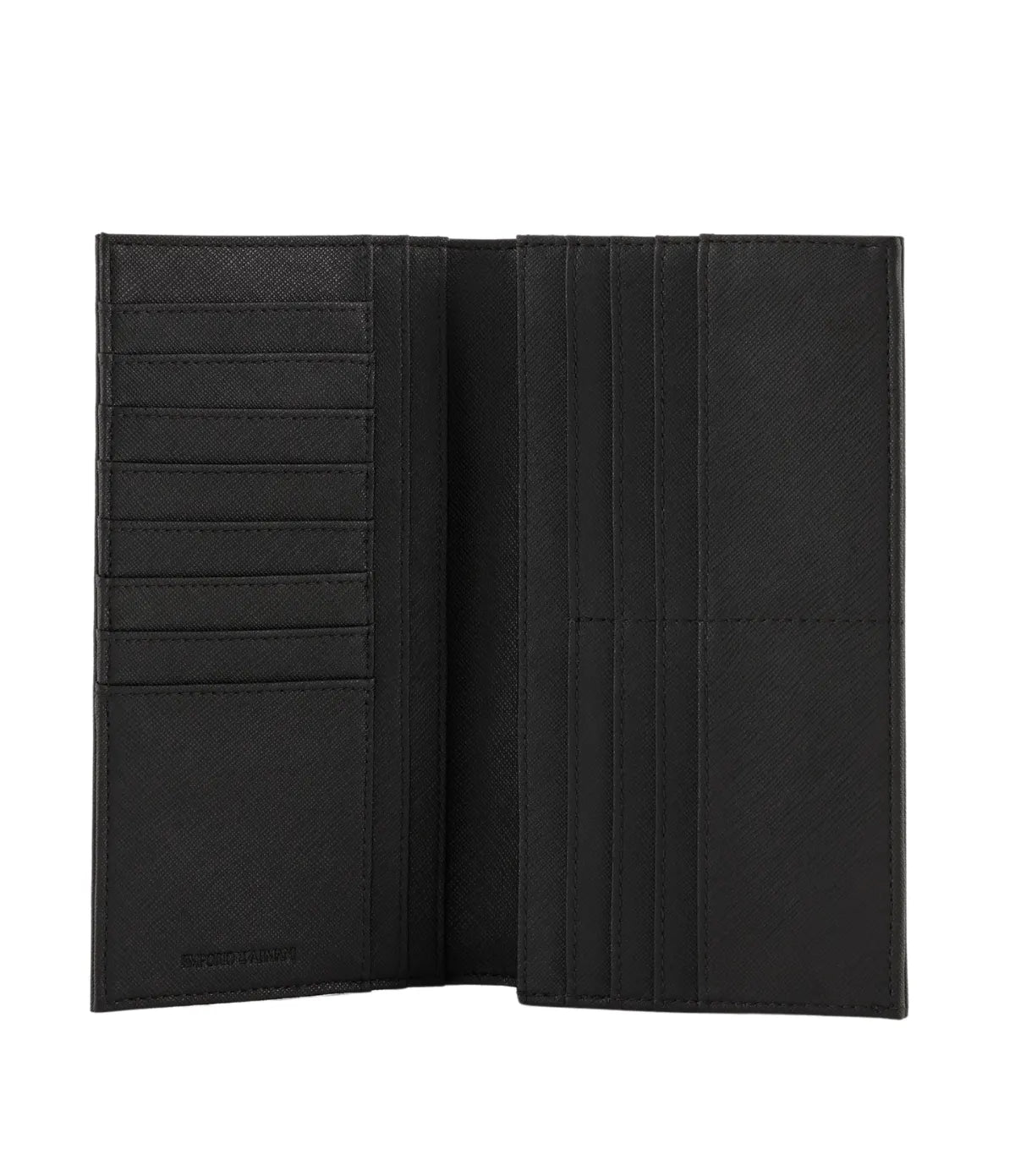 Interior view of the Emporio Armani wallet showing its card, cash and accessory compartments
