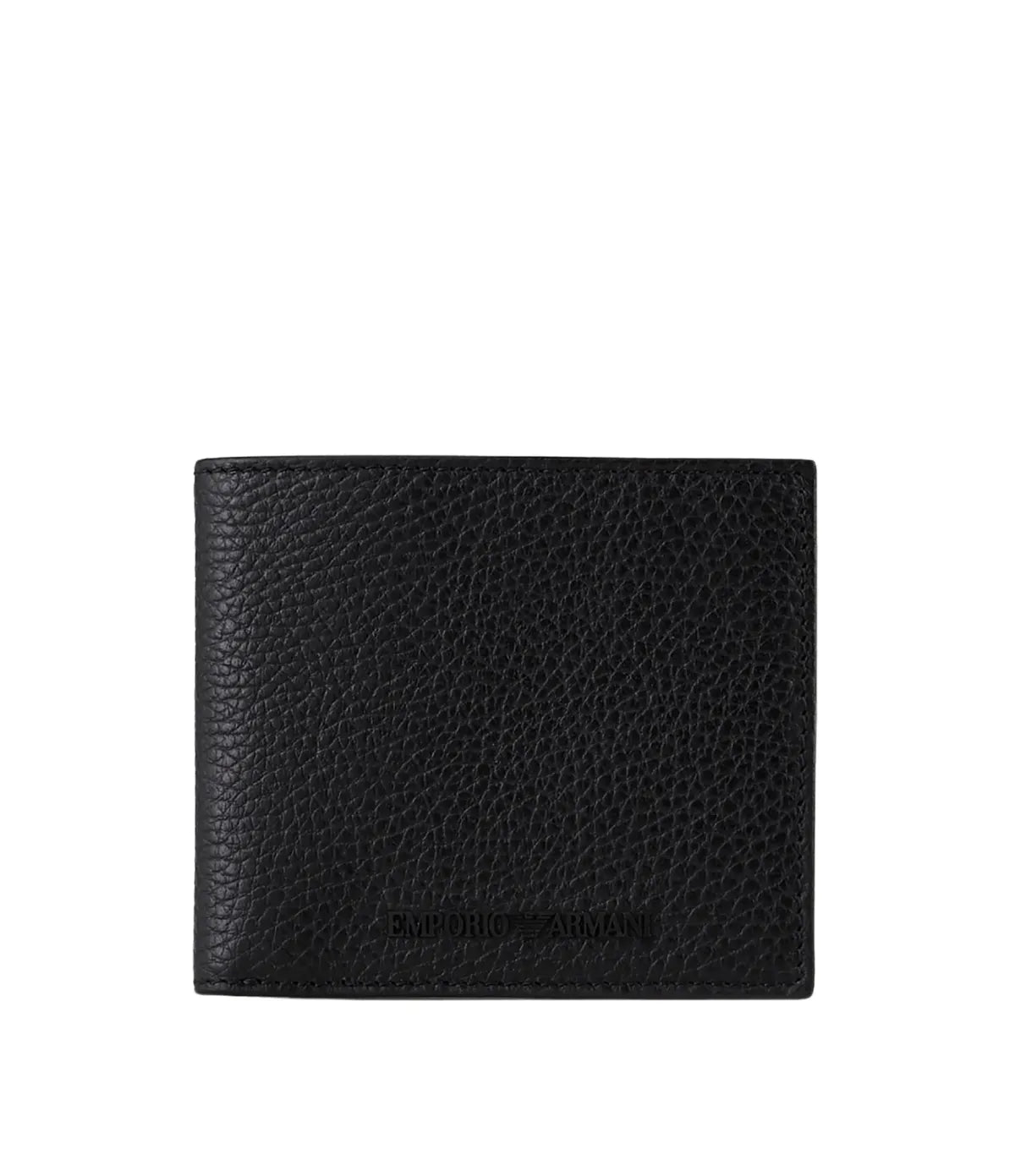 Emporio Armani Tumbled Leather Bifold Wallet Y4R168-Y068E-80001 front view - men's black Emporio Armani wallet, available in Sri Lanka at Time Vault