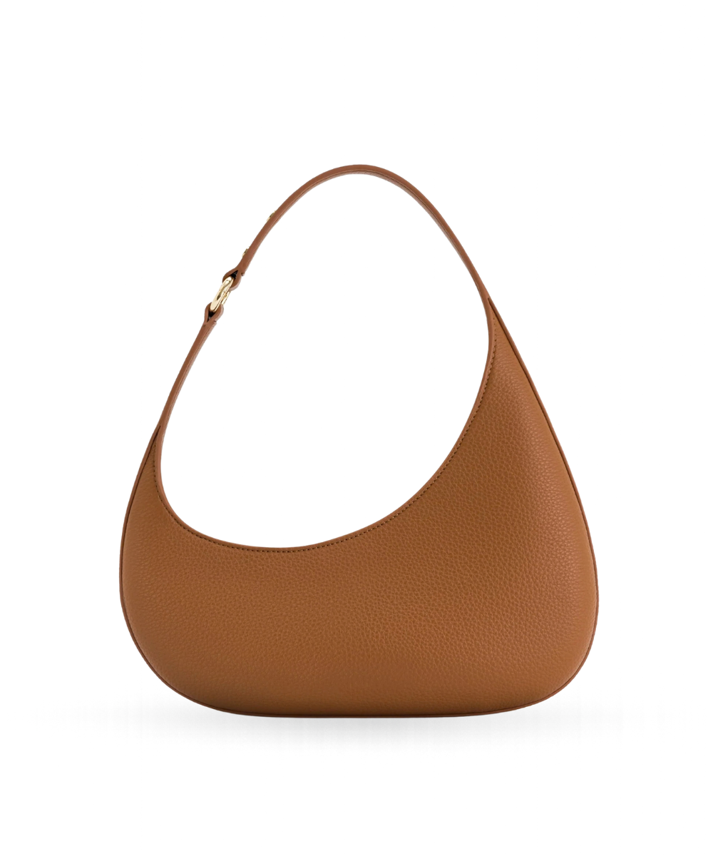 Back profile of the JW PEI Harlee bag in brown, showing its structured silhouette and strap design
