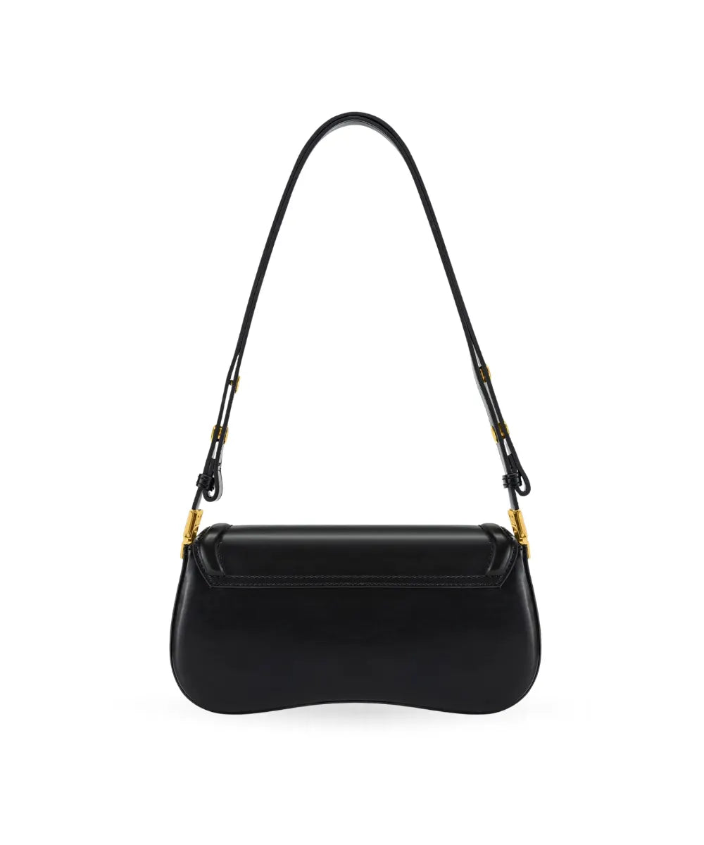 Back profile of the JW PEI Joy bag in black, showing its structured silhouette and strap design