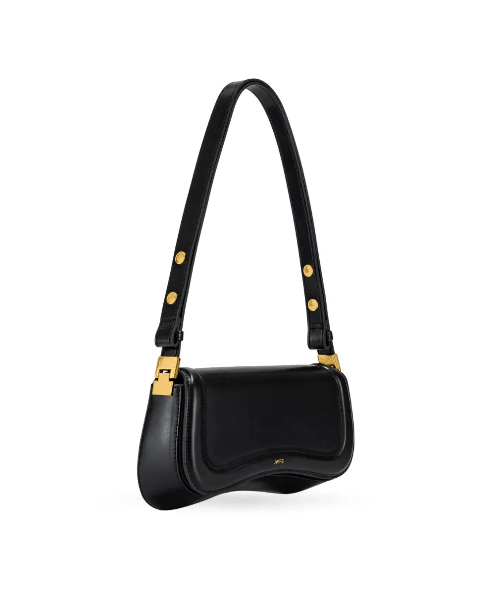 Side profile of the JW PEI Joy bag in black, showing its structured silhouette and strap design