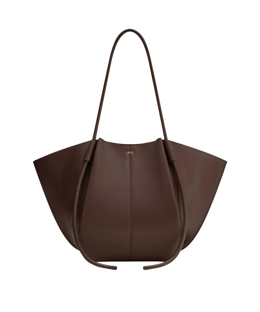 Nala Wide Tote Bag Deep Brown front view - women's deep brown JW PEI bag, available in Sri Lanka at Time Vault
