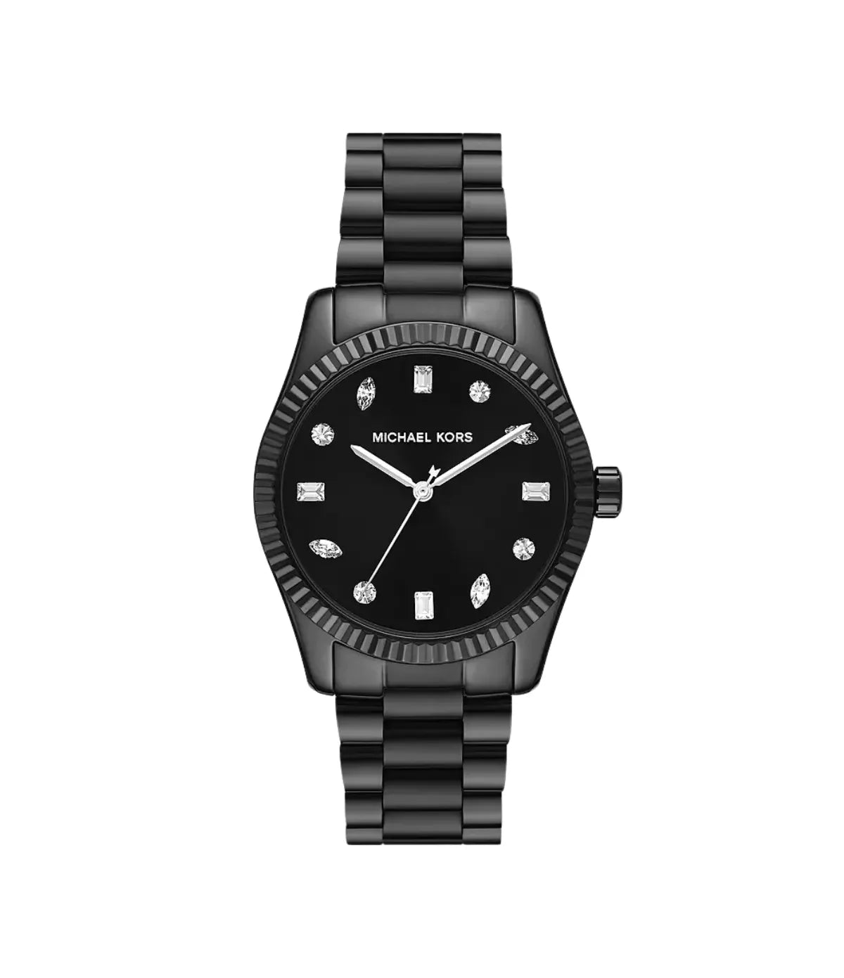Michael Kors Lexington Pavé 38mm Black-Tone Stainless Steel Watch MK7442 front view - women's black stainless steel watch with black dial, available in Sri Lanka at Time Vault