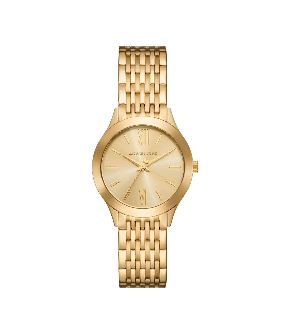 Mini Aspyn 33mm Gold-Tone Watch MK01215 front view - women's Michael Kors watch with gold dial and gold finish, available in Sri Lanka at Time Vault