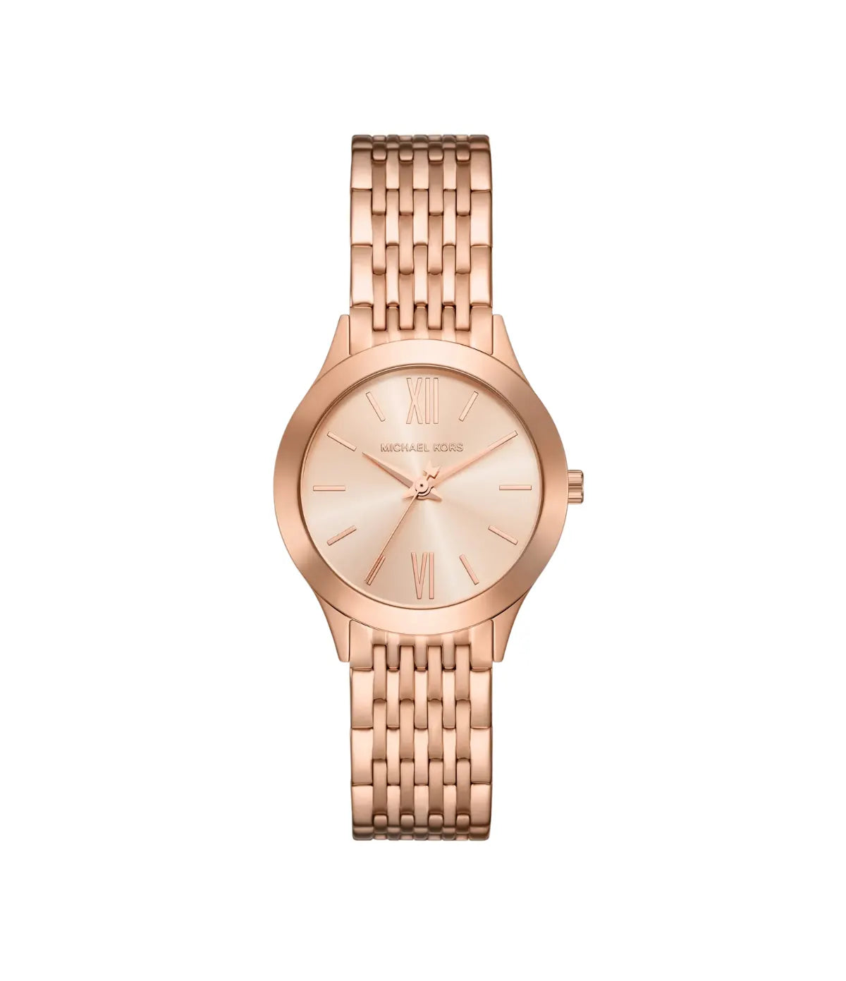 Mini Aspyn 33mm Rose Gold-Tone Watch MK01216 front view - women's Michael Kors watch with rose gold dial and rose gold finish, available in Sri Lanka at Time Vault