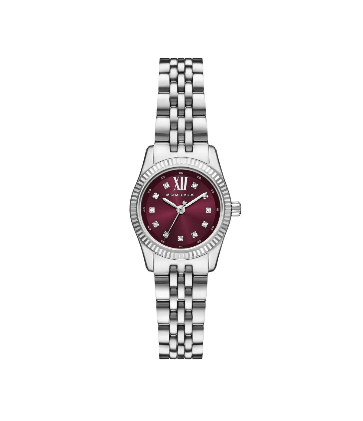Mini Lexington Pavé 33mm Silver-Tone Watch MK4968 front view - women's Michael Kors watch with blue dial and silver finish, available in Sri Lanka at Time Vault