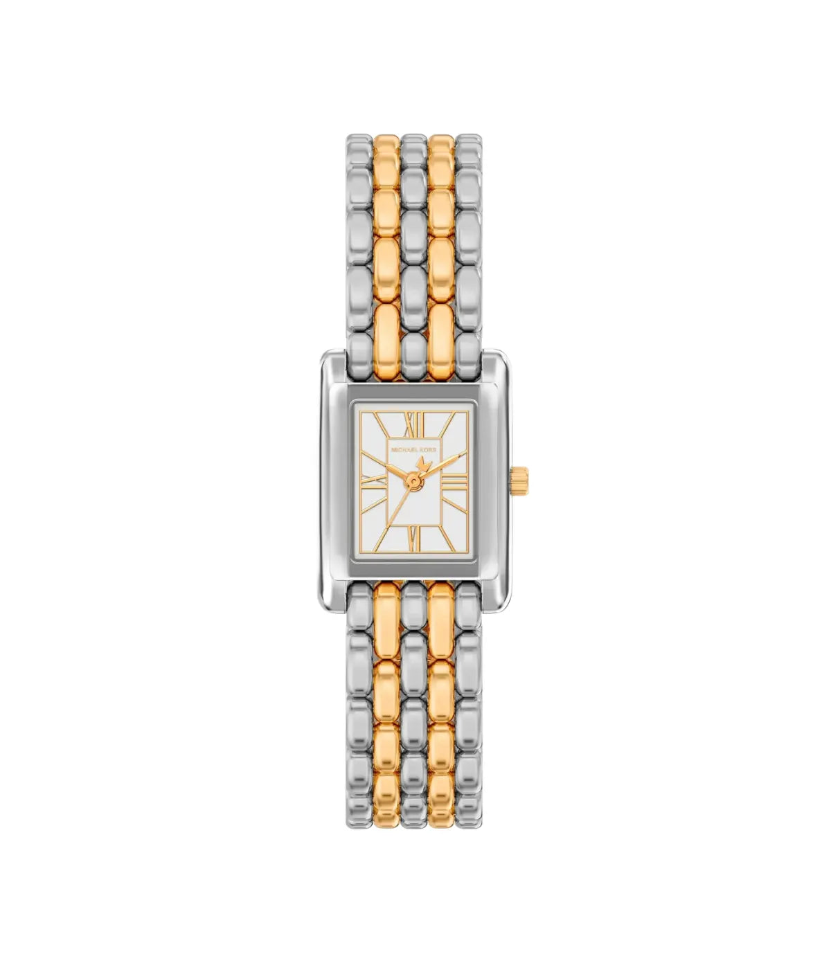 Petite Essex 20x27mm Two-Tone Watch MK4999 front view - women's Michael Kors watch with silver dial and silver and gold finish, available in Sri Lanka at Time Vault