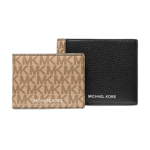 Pebbled Leather And Logo Billfold Wallet With Passcase