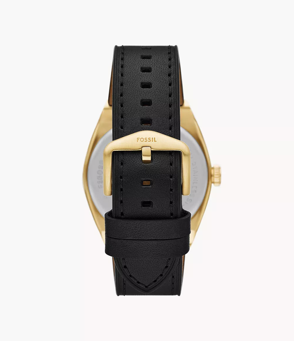 Fossil Everett Three-Hand Date Black Leather Watch