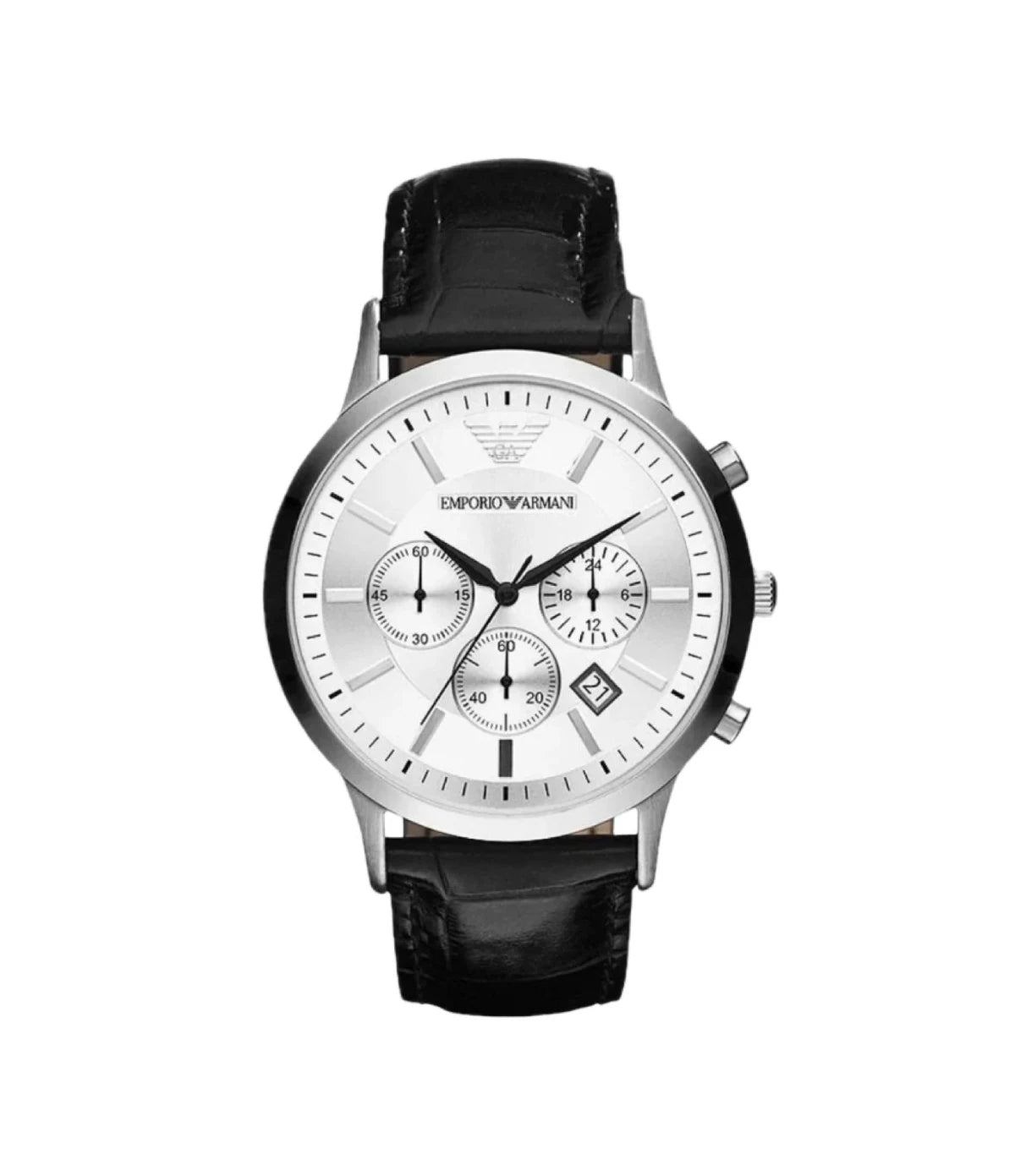 AR2432 Emporio Armani Men's Classic Chronograph Watch front dial view with chronograph sub-dials and date window at Time Vault