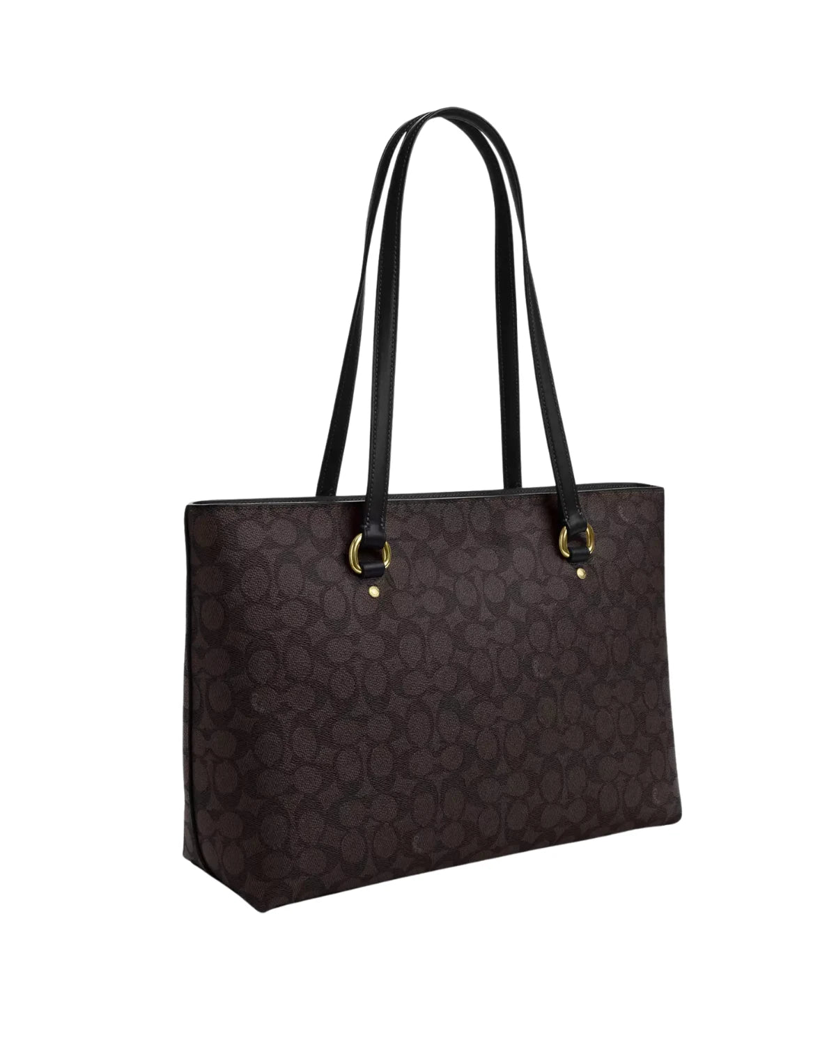 Side profile of the Coach Station Tote Bag CCD69 showing canvas texture, leather trim, and handle drop