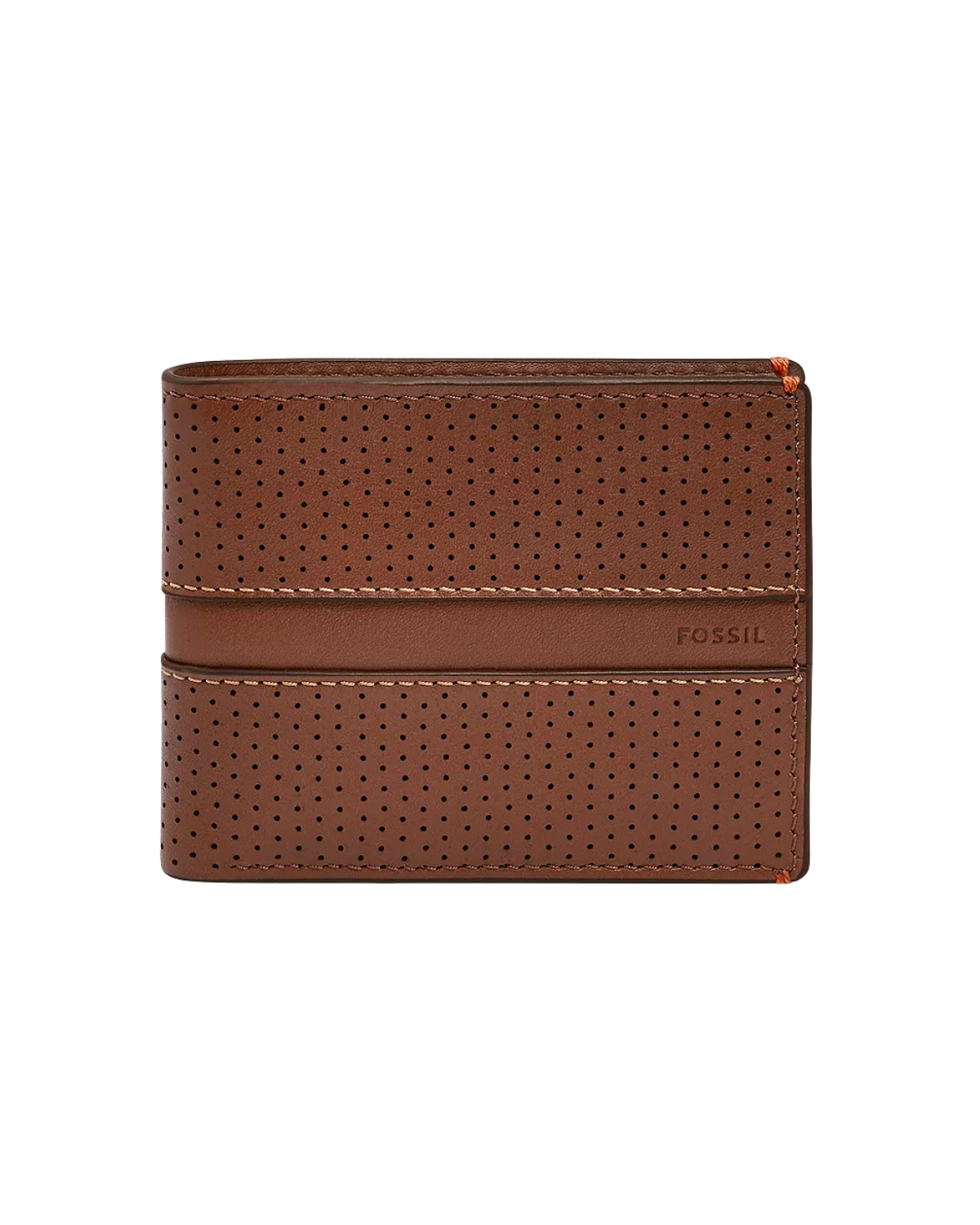 ML4694210 Fossil Sport Tourer Coin Pocket Bifold front view with perforated genuine leather and racing-inspired design at Time Vault