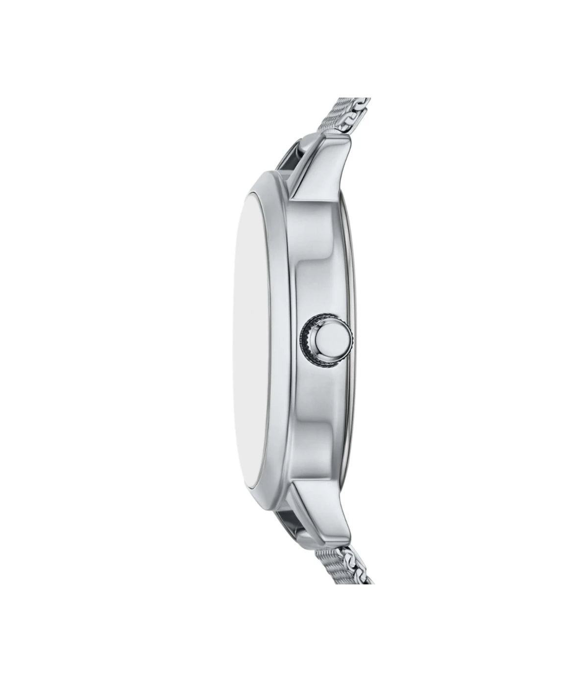 BQ5015 Fossil Penny Three-Hand Stainless Steel Watch side profile showcasing the polished silver crown and slim 23mm case at TimeVault