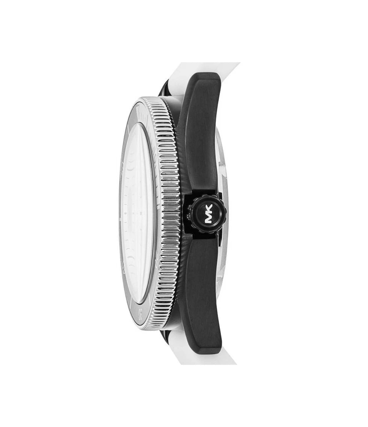MK9159 Michael Kors Oversized Maritime Silicone Watch side profile showcasing the screw-down crown and bold 42mm oversized case at TimeVault