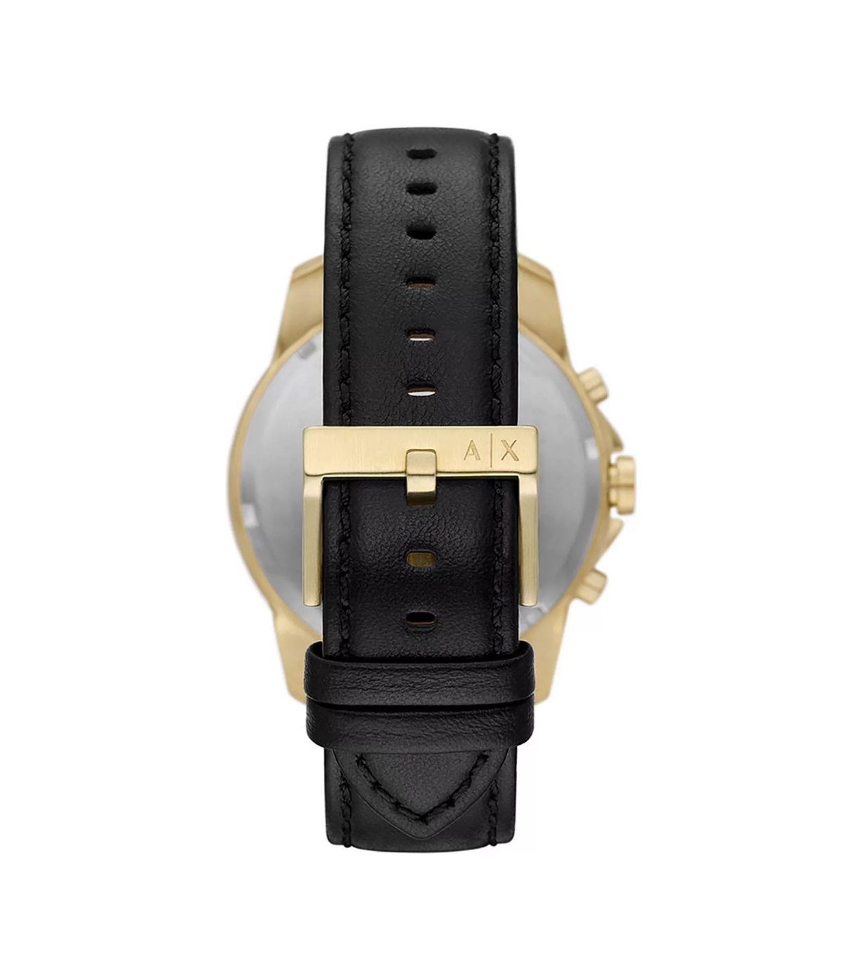 Back case of Armani Exchange AX7133 watch showing engraved stainless steel case back and strap connection details, available at Timevault