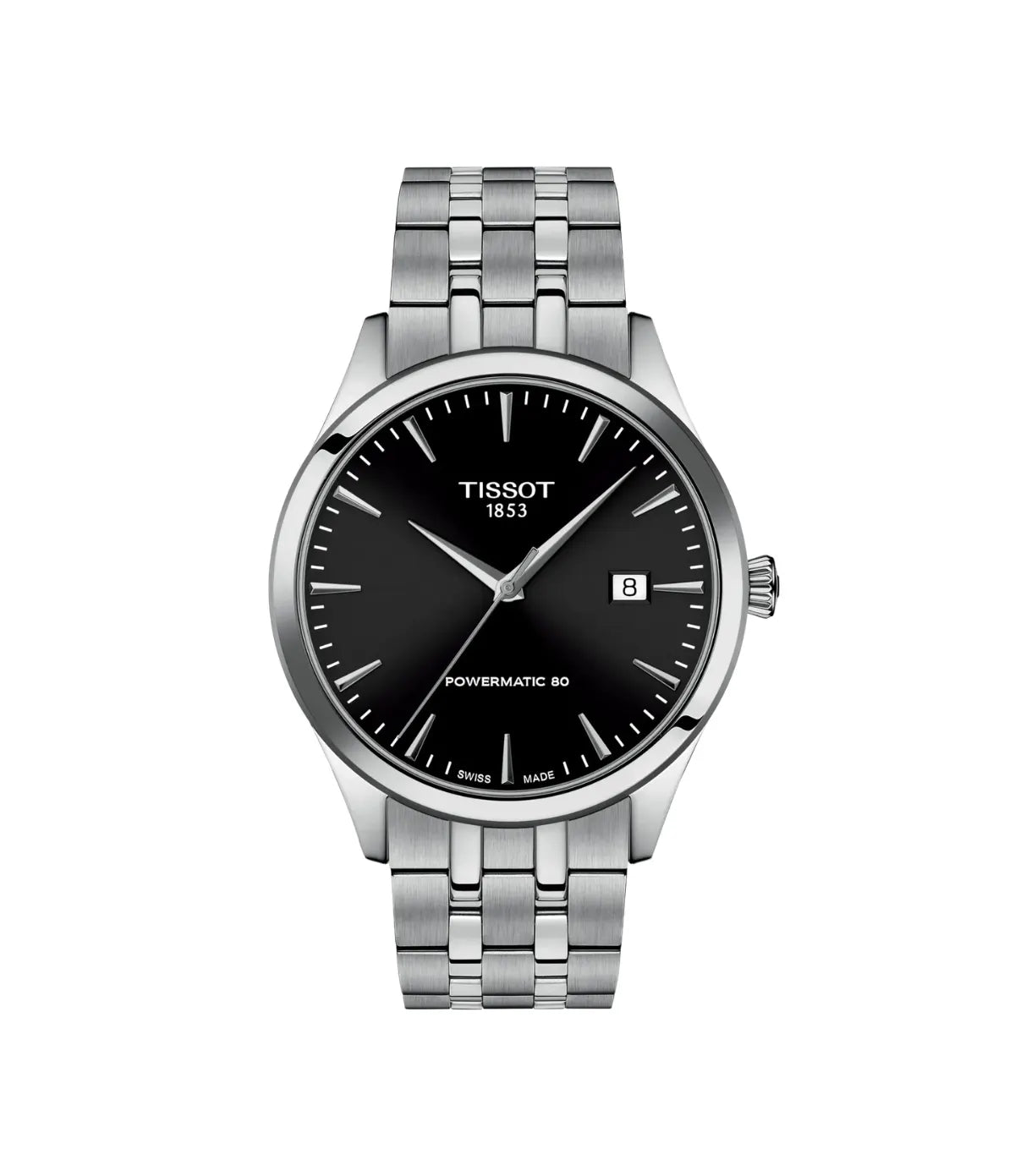 Tissot Classic Dream 40mm T158.407.11.051.00 front view - men's stainless steel watch with black dial, available in Sri Lanka at Time Vault