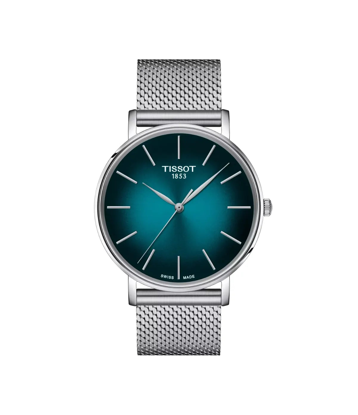 Tissot Everytime 40mm T143.410.11.091.00 front view - unisex stainless steel watch with graded green-black dial, available in Sri Lanka at Time Vault